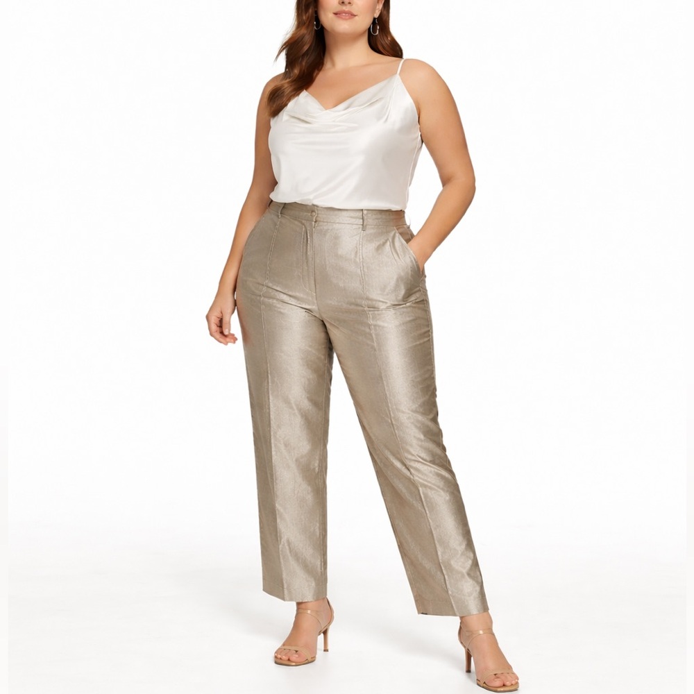 Marina Rinaldi Metallic Gold Cropped Trousers